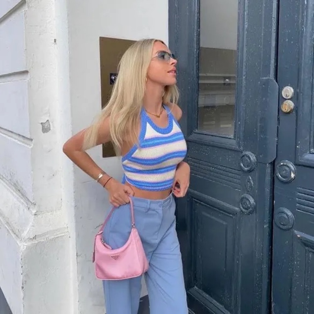 Blue and White Striped Halter Top